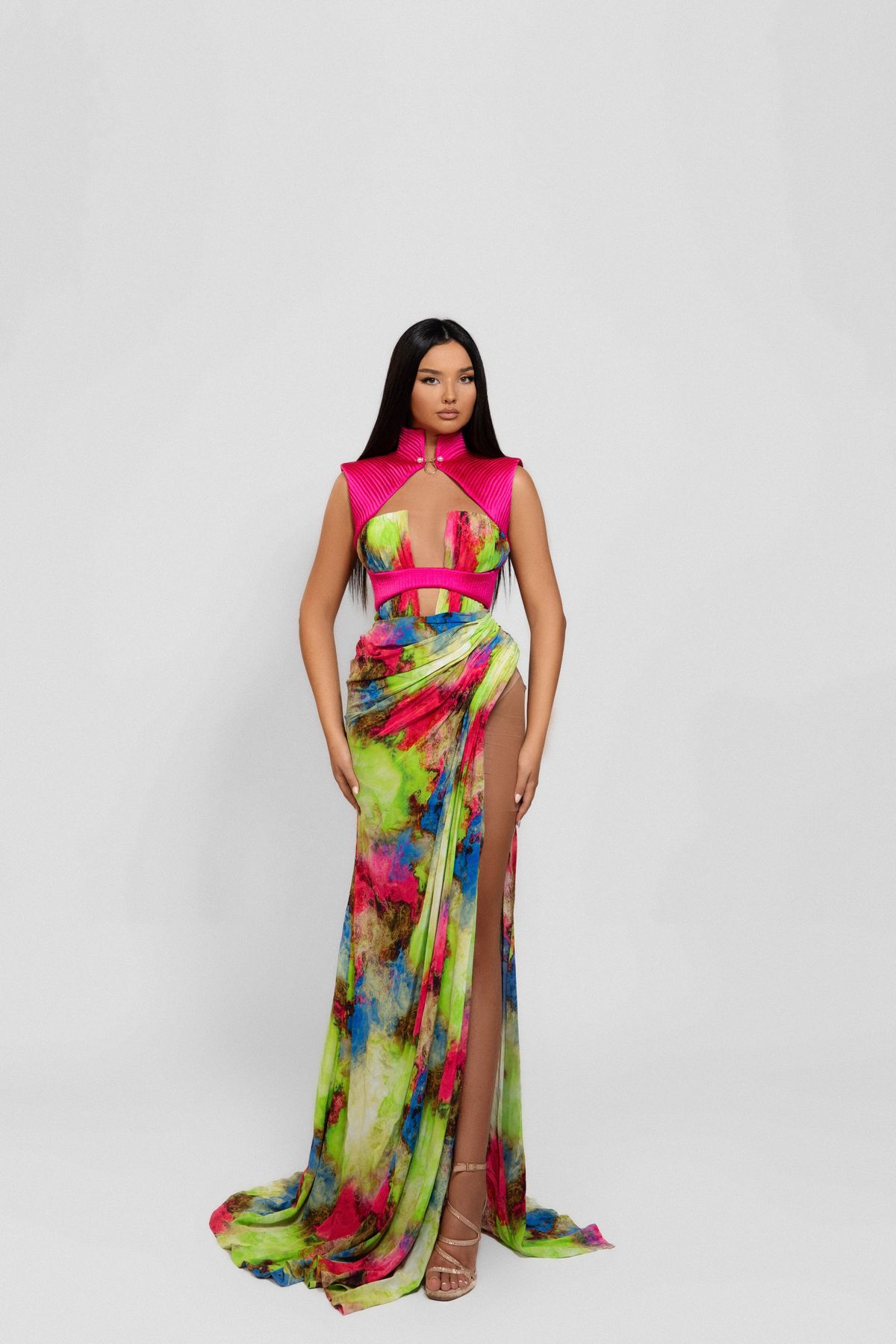Style Harmony Minna Fashion Size M Pageant High Neck Multicolor Side Slit Dress on Queenly