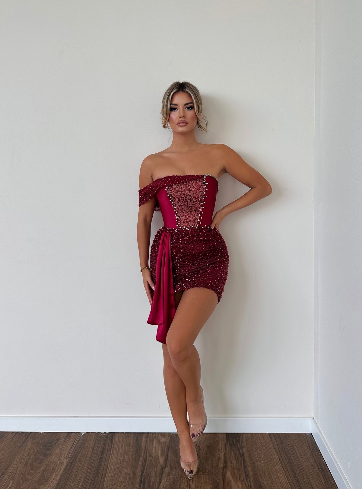 Style Vida Minna Fashion Size XS Pageant Off The Shoulder Burgundy Green Cocktail Dress on Queenly