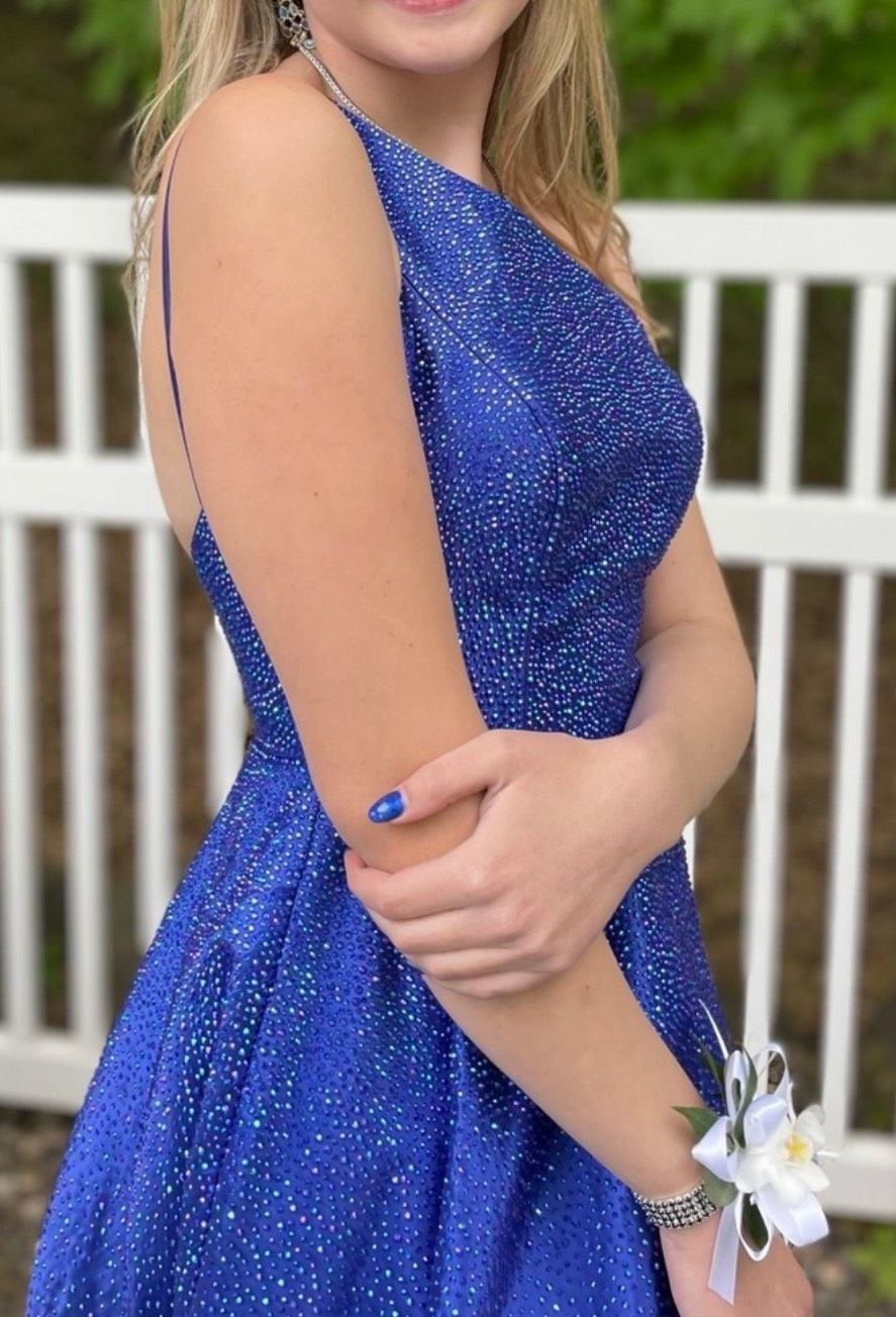 Sherri Hill Size 0 Prom One Shoulder Royal Blue Dress With Train on Queenly