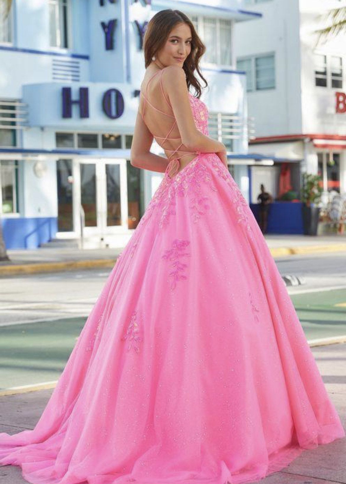 Style 88574 Amarra Size 00 Prom Plunge Pink Ball Gown on Queenly