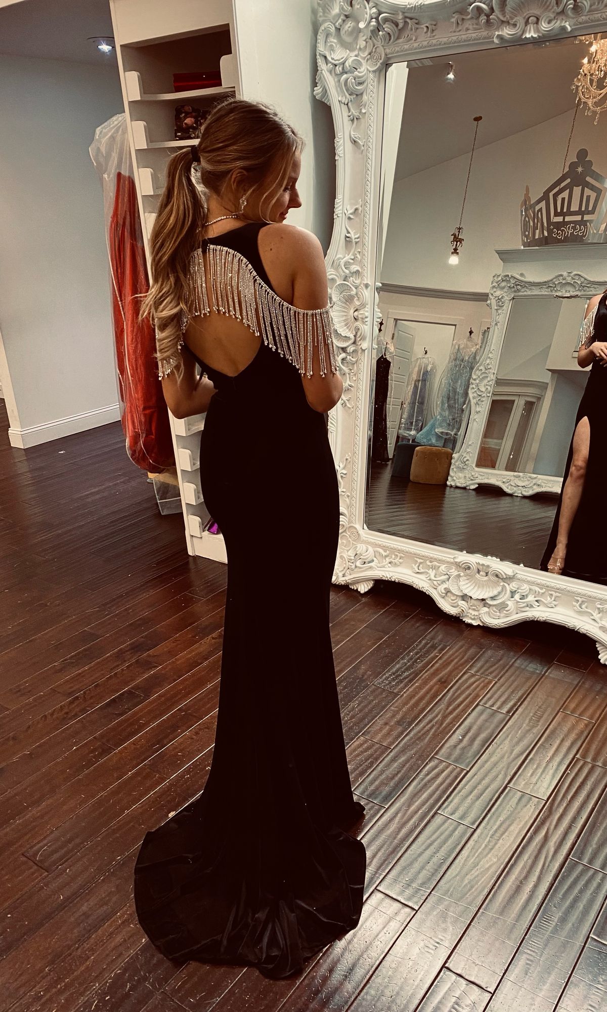 Johnathan Kayne Size 0 Prom Plunge Black Side Slit Dress on Queenly
