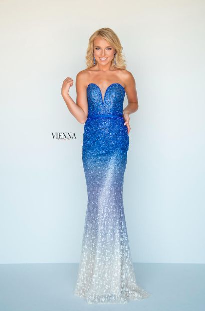 Style V8513 Vienna Size 12 Prom Lace Blue Mermaid Dress on Queenly