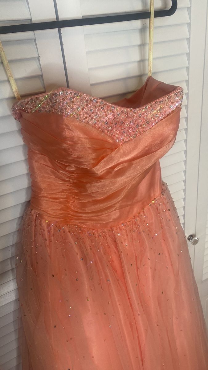 Style 6066 JOLI Prom Size 14 Prom Strapless Coral Ball Gown on Queenly