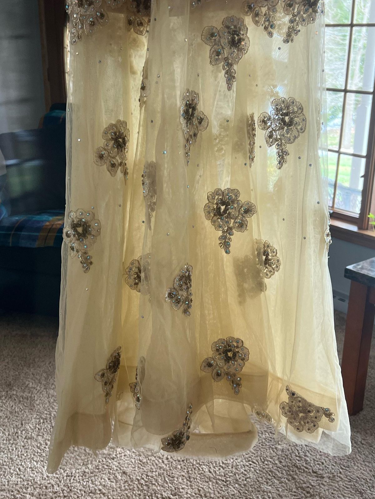 Jovani Size 0 Prom Strapless Floral Gold Ball Gown on Queenly