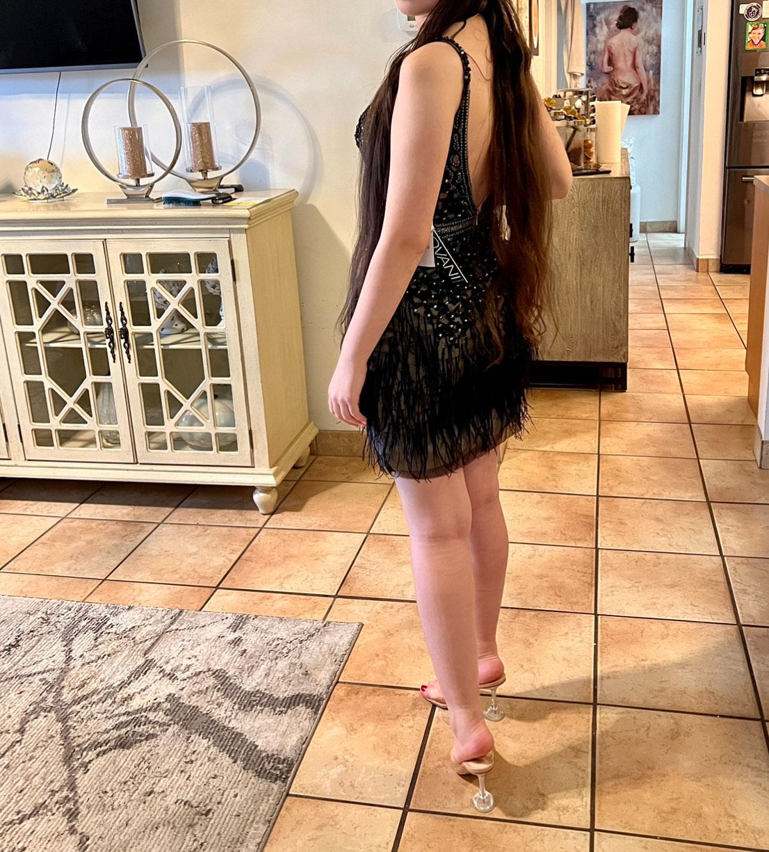 Jovani Size 4 Homecoming Plunge Black Cocktail Dress on Queenly