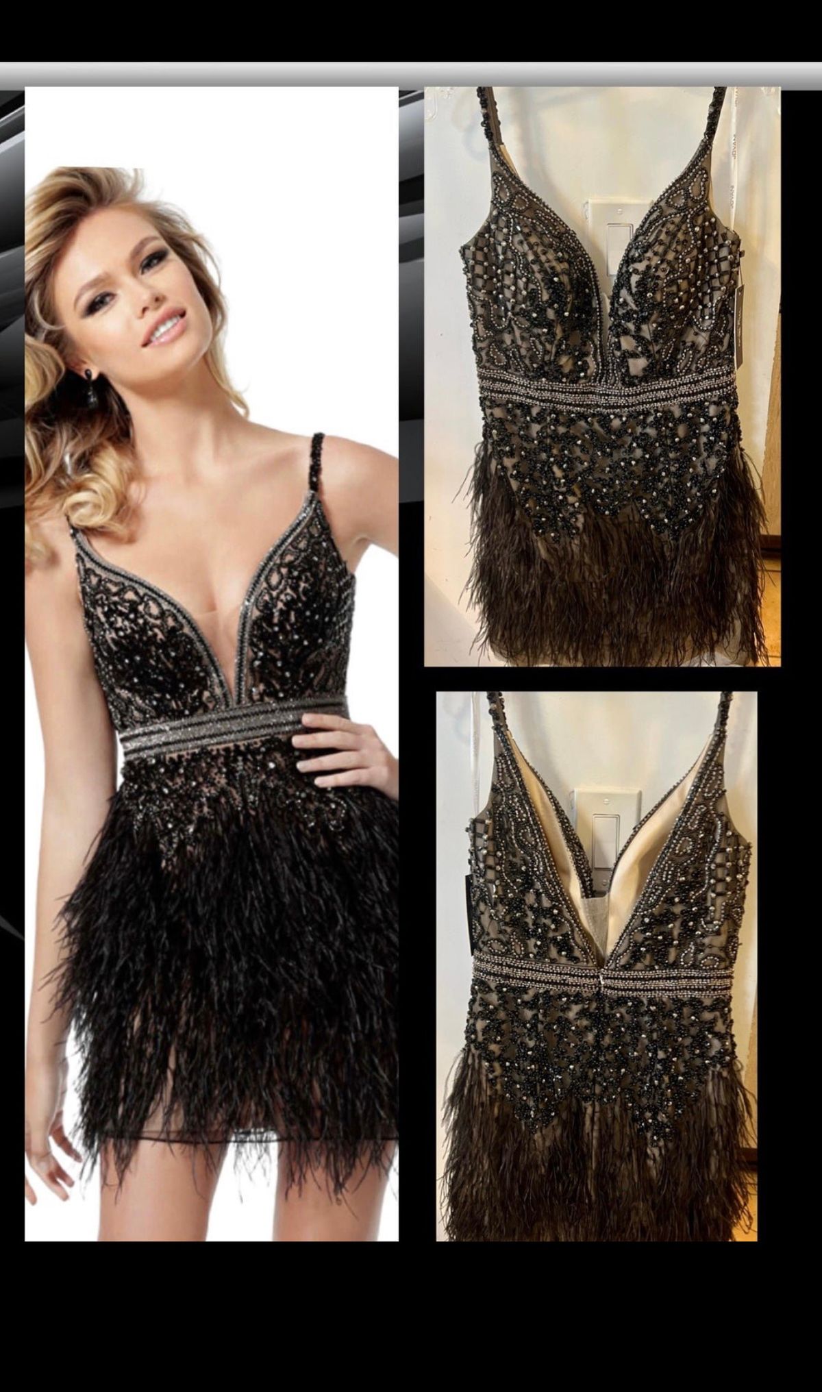 Jovani Size 6 Homecoming Plunge Black Cocktail Dress on Queenly