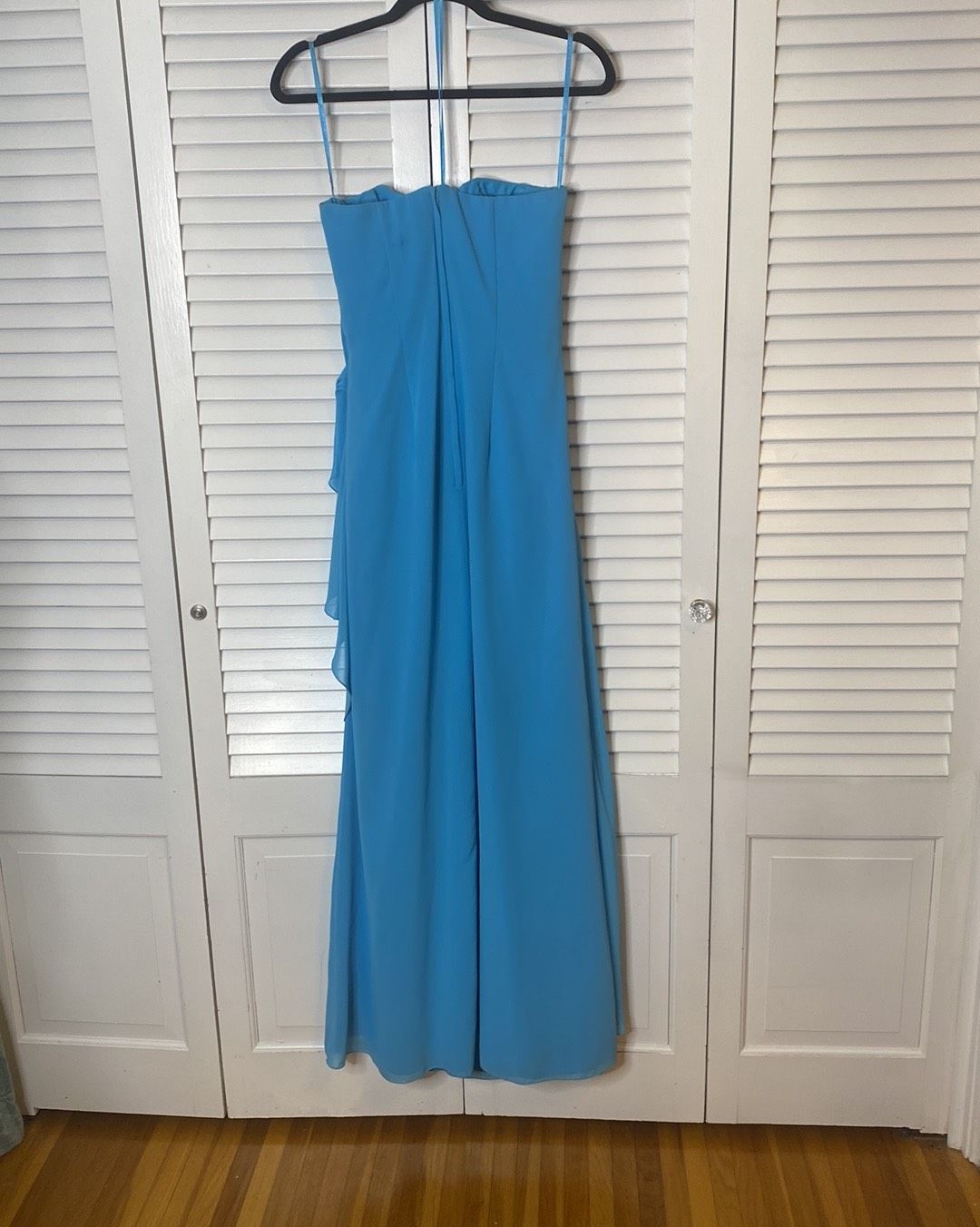 Style 5235 Raylia Designs Size 10 Prom Strapless Sheer Turquoise Blue Floor Length Maxi on Queenly