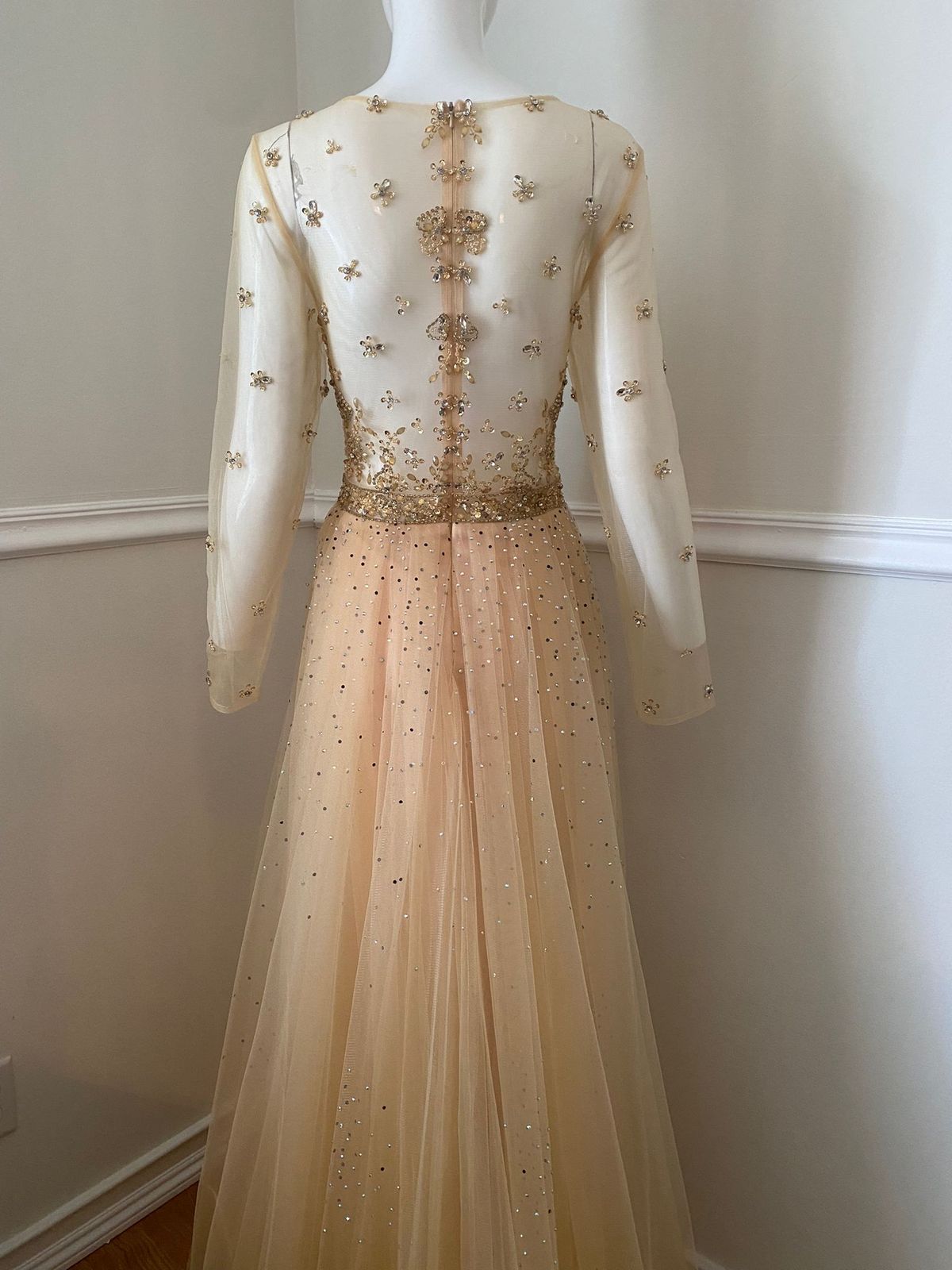 Style 53743 Jovani Size 2 Long Sleeve Sheer Gold Ball Gown on Queenly