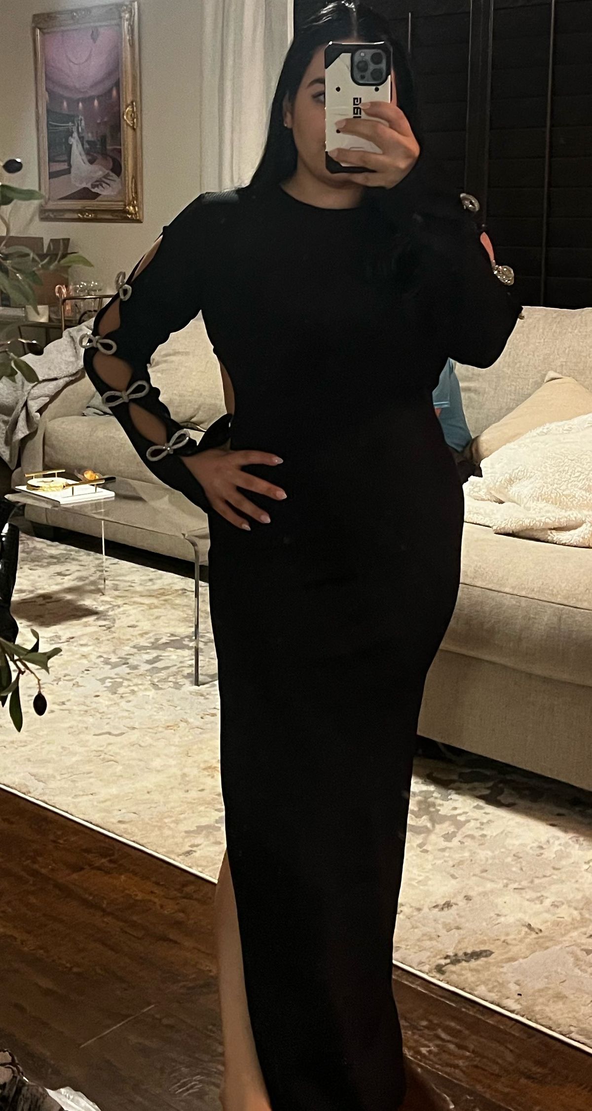 Size M Long Sleeve Black Side Slit Dress on Queenly