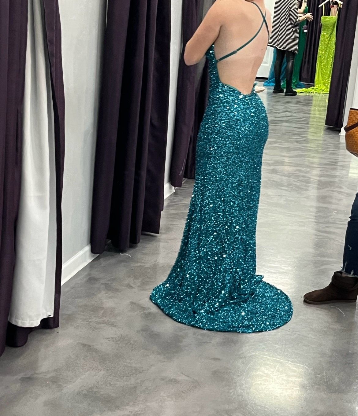 Style 47551 Scala Size 00 Prom Plunge Blue Floor Length Maxi on Queenly