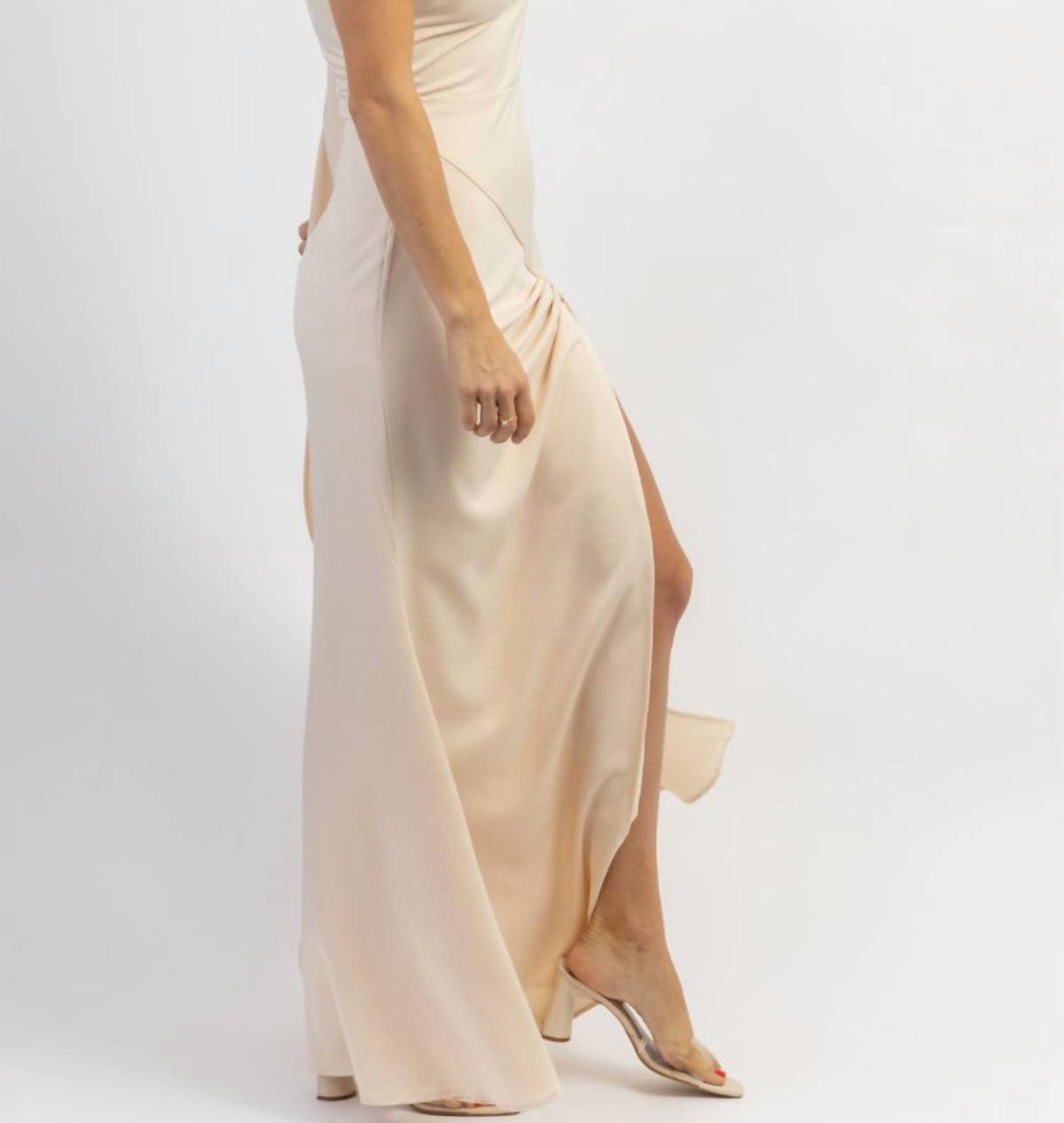 Style 1-1026497073-2696 LENA Size L One Shoulder White Floor Length Maxi on Queenly