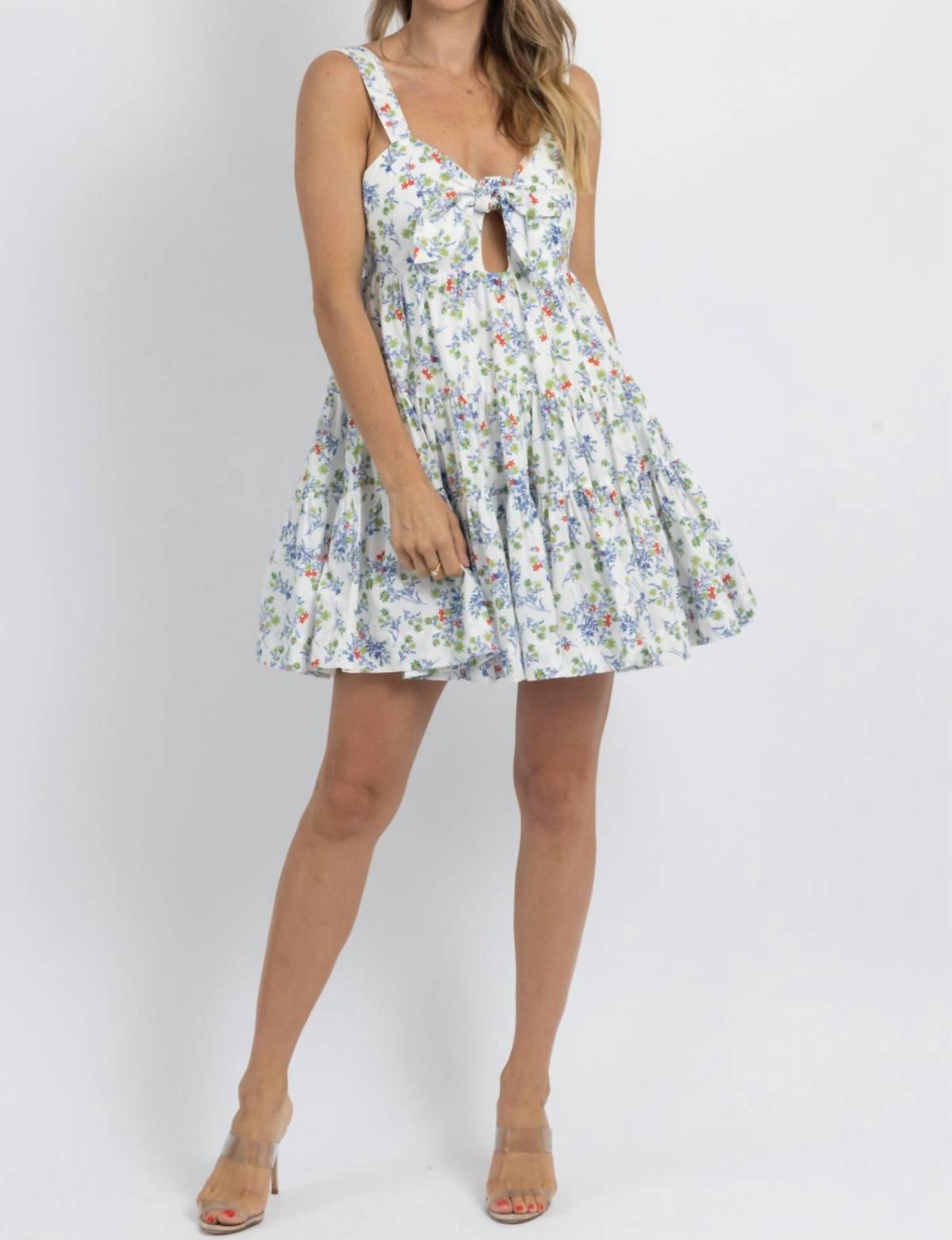 Style 1-1083639236-2696 MABLE Size L Floral Blue Cocktail Dress on Queenly