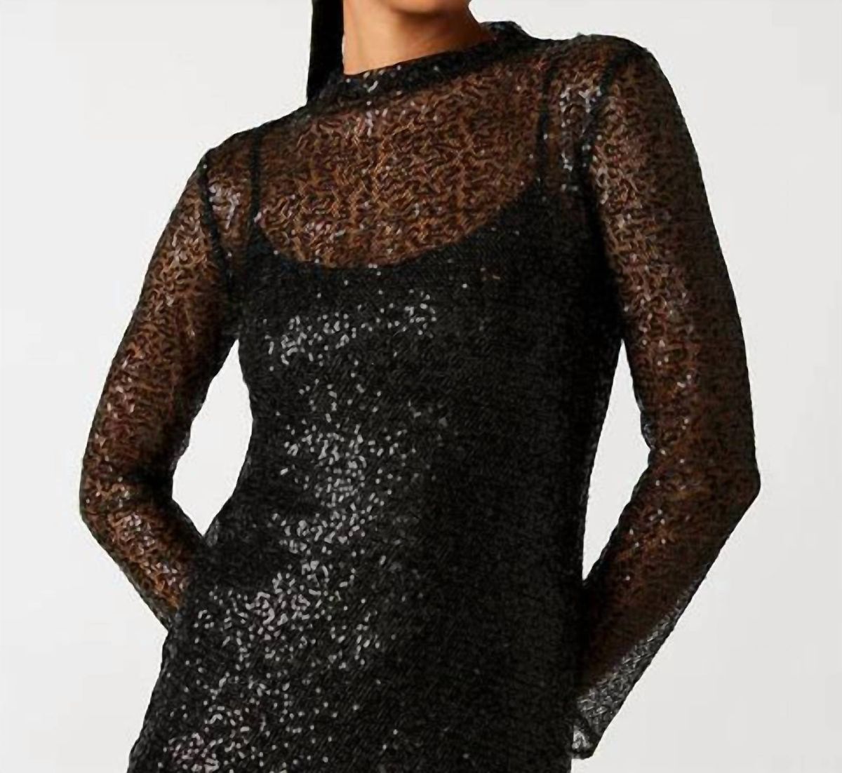 Style 1-1665070243-3236 STEVE MADDEN Size S Long Sleeve Sheer Black Cocktail Dress on Queenly