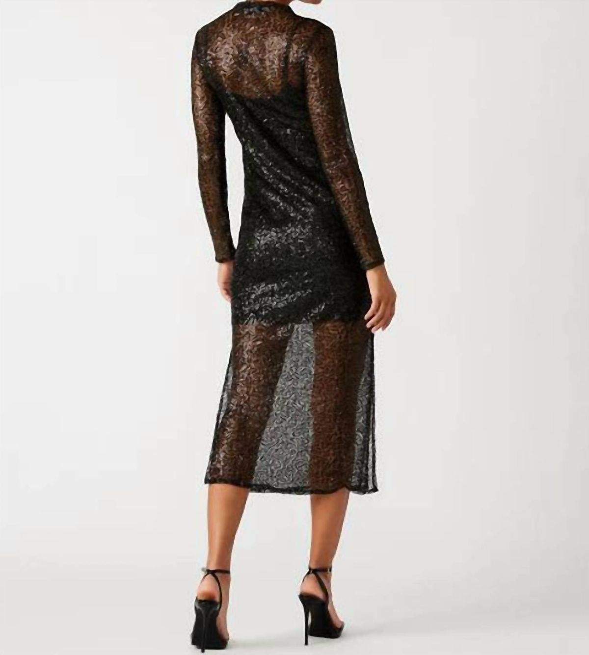 Style 1-1665070243-3236 STEVE MADDEN Size S Long Sleeve Sheer Black Cocktail Dress on Queenly