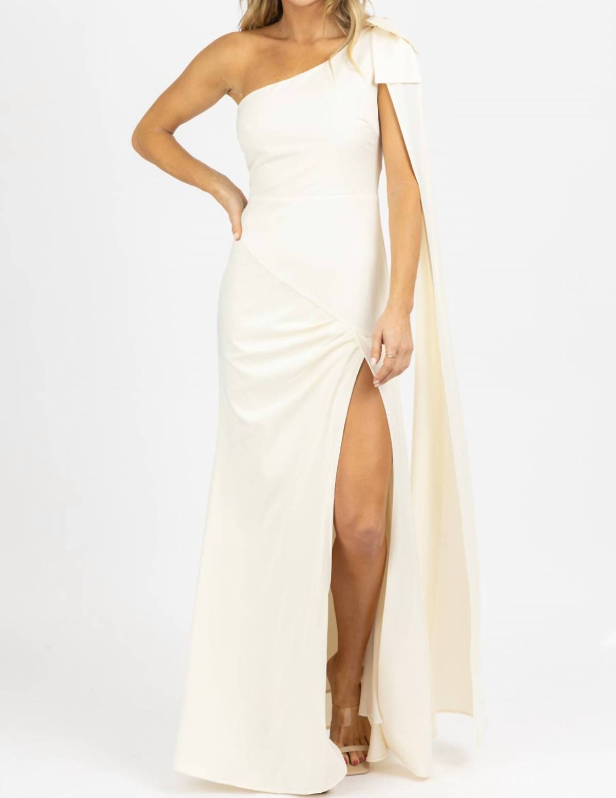 Style 1-1774352282-2696 LENA Size L One Shoulder White Side Slit Dress on Queenly