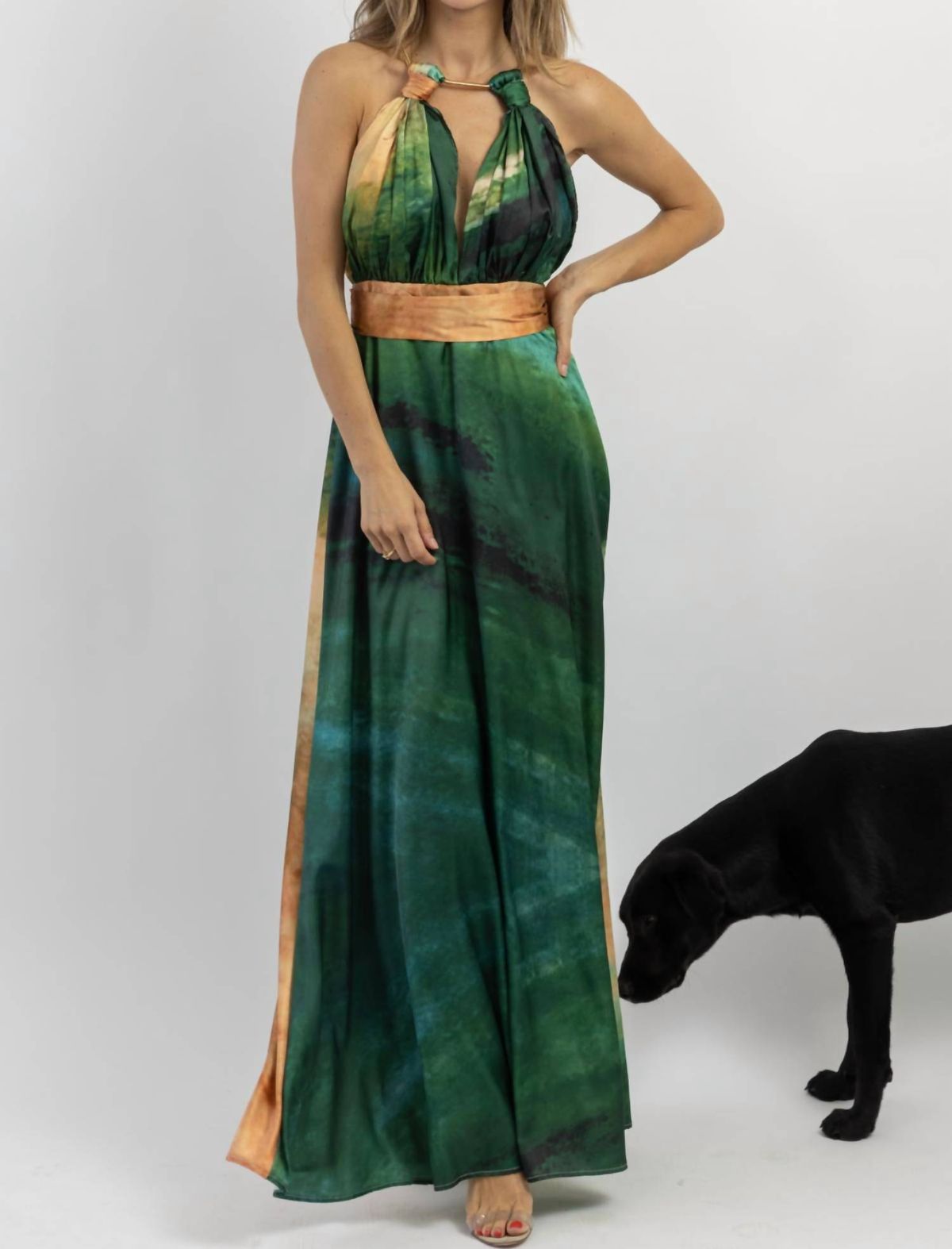 Style 1-1972018291-2696 LUXXEL Size L High Neck Green Side Slit Dress on Queenly