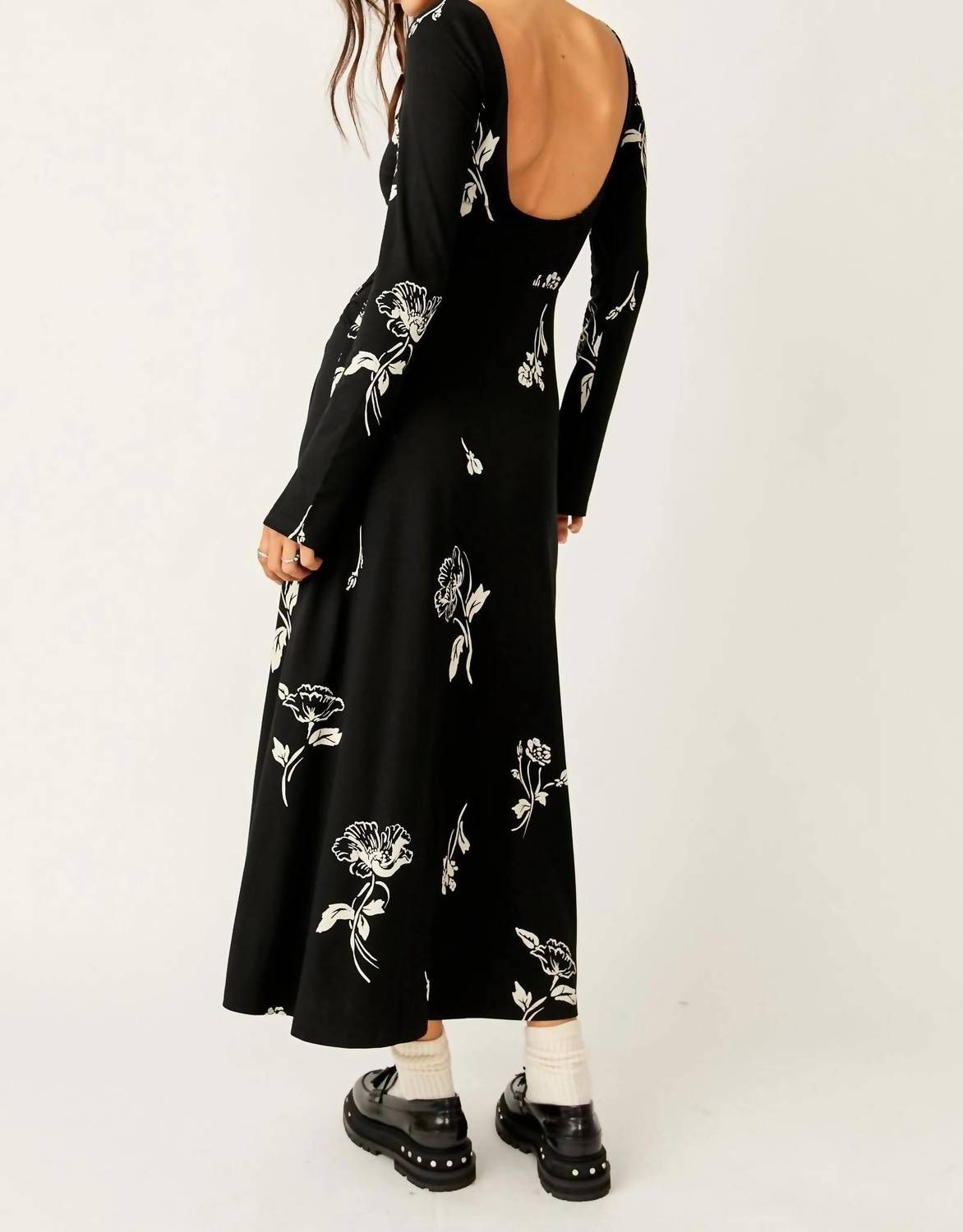 Style 1-2406339120-5230 Free People Size S Long Sleeve Floral Black Cocktail Dress on Queenly