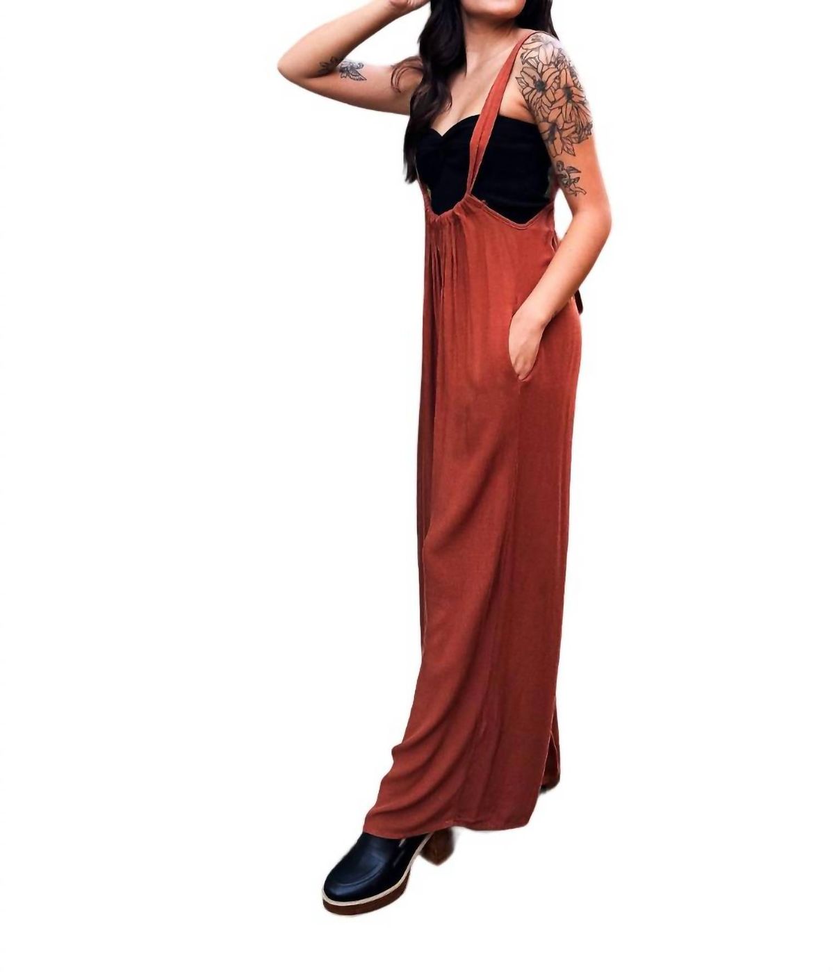 Style 1-2541751780-3471 FINAL TOUCH Size S Brown Formal Jumpsuit on Queenly