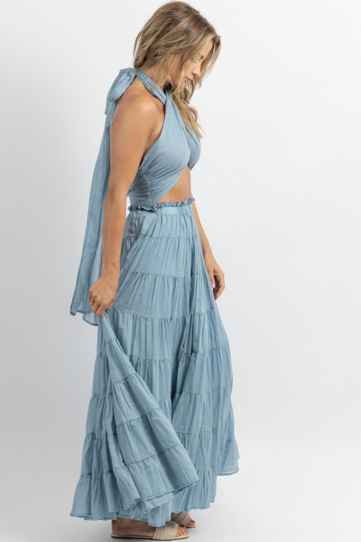 Style 1-2626206268-3236 MABLE Size S Halter Blue Floor Length Maxi on Queenly