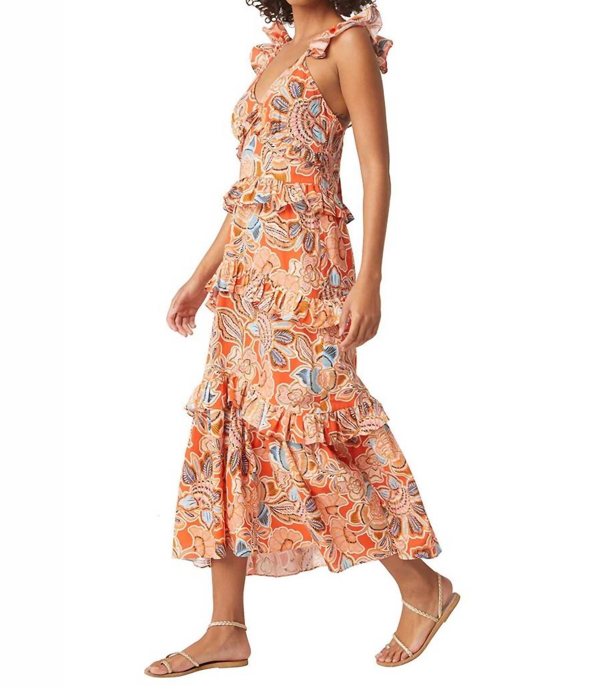 Style 1-2708938732-2696 Misa Los Angeles Size L Floral Orange Cocktail Dress on Queenly