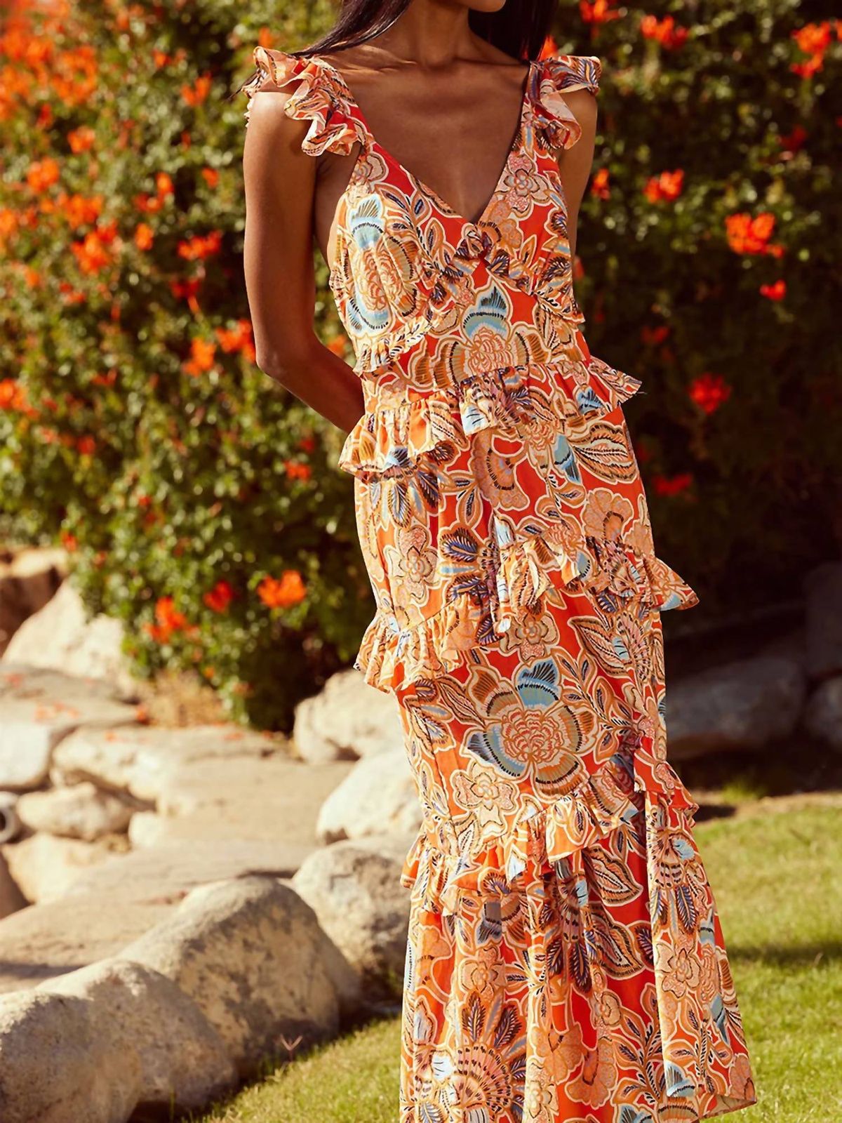 Style 1-2708938732-2901 Misa Los Angeles Size M Floral Orange Cocktail Dress on Queenly
