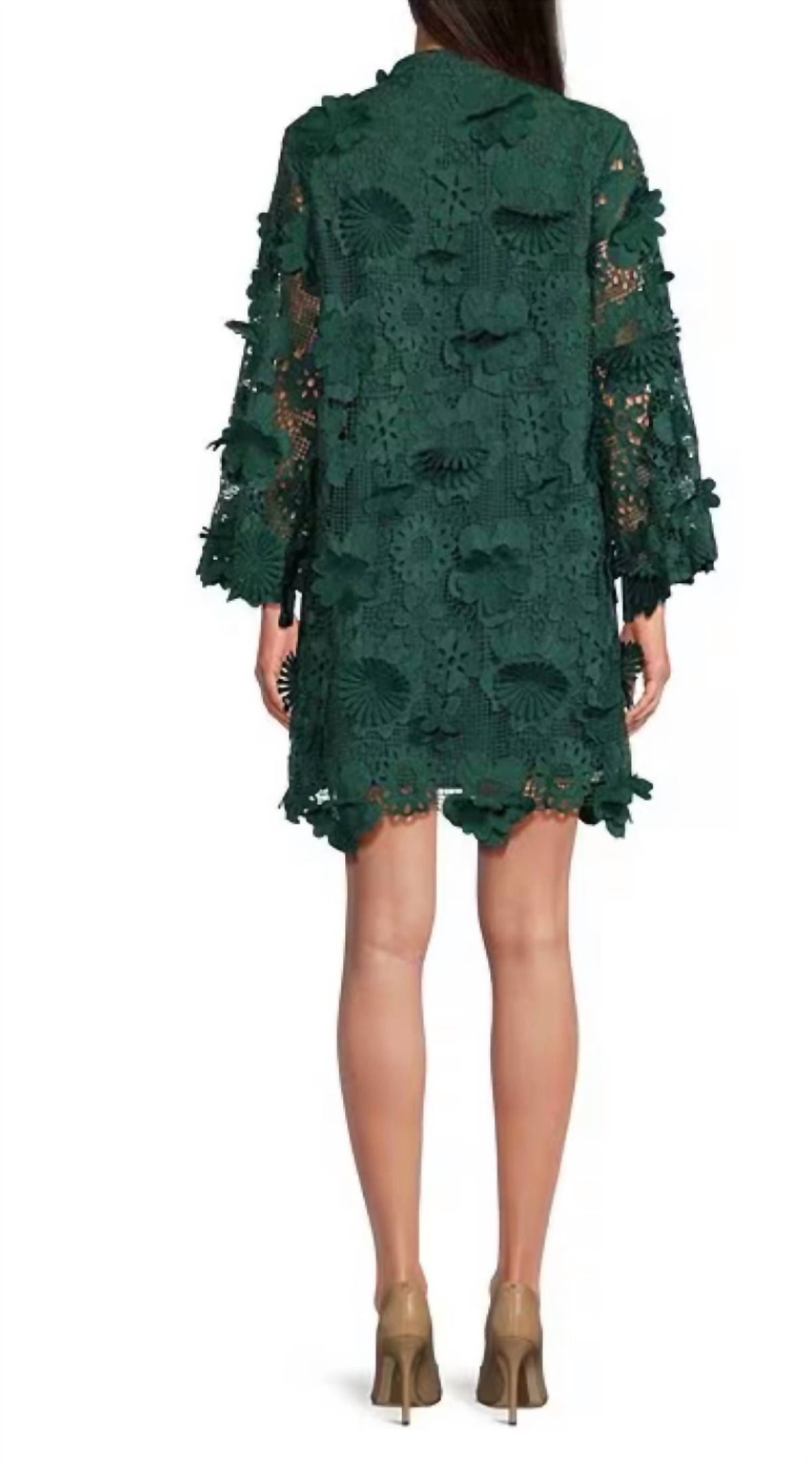 Style 1-302293030-3471 j.marie Size S Long Sleeve Lace Green Cocktail Dress on Queenly