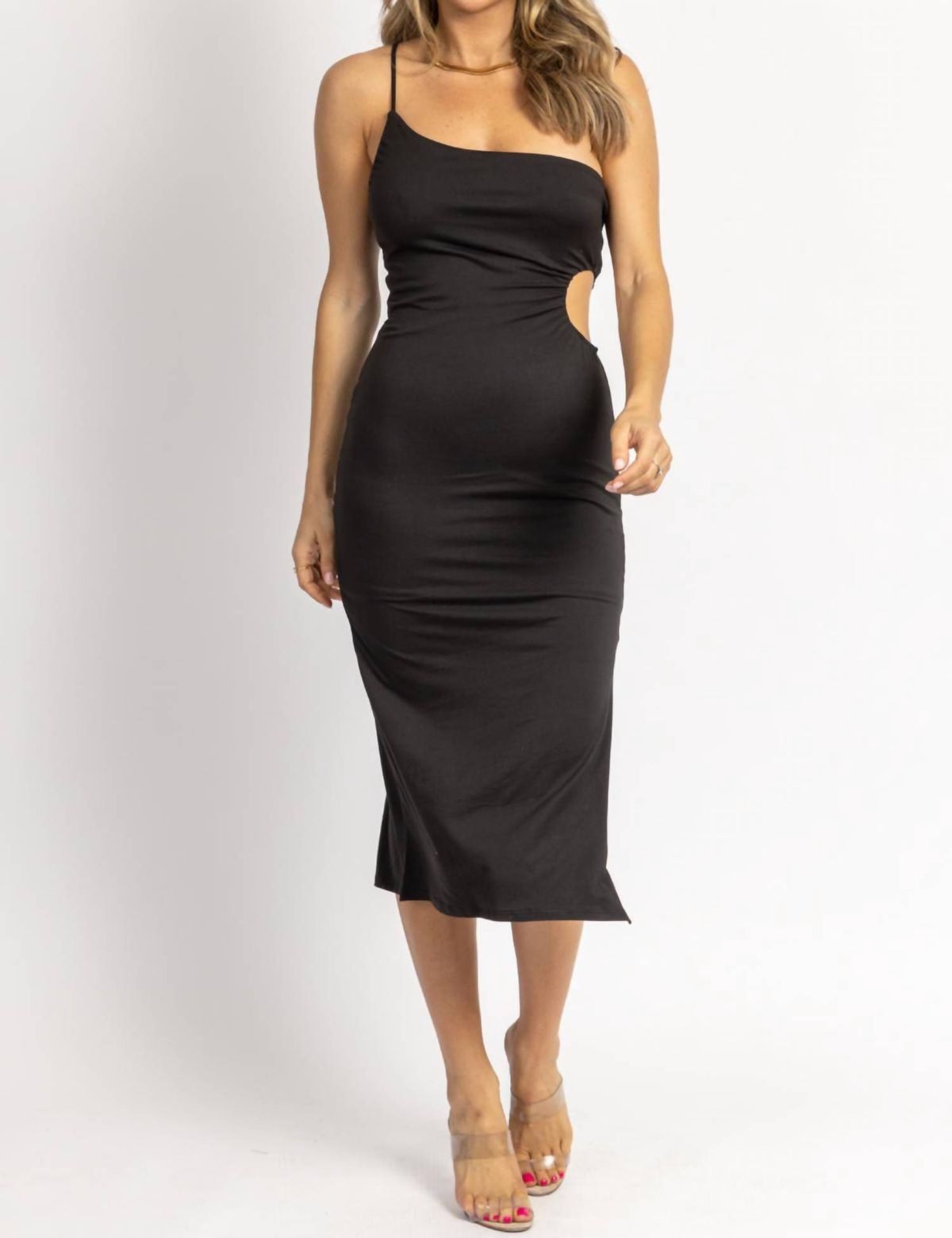 Style 1-3319602007-2696 LE LIS Size L One Shoulder Black Cocktail Dress on Queenly