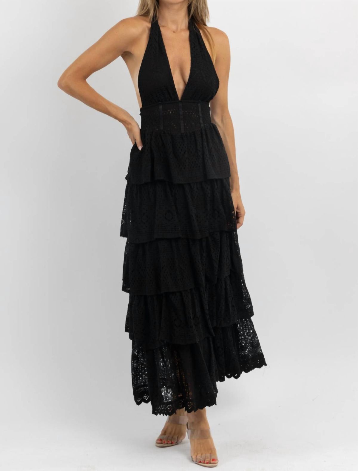 Style 1-3425906644-3236 Klesis Size S Plunge Black Floor Length Maxi on Queenly