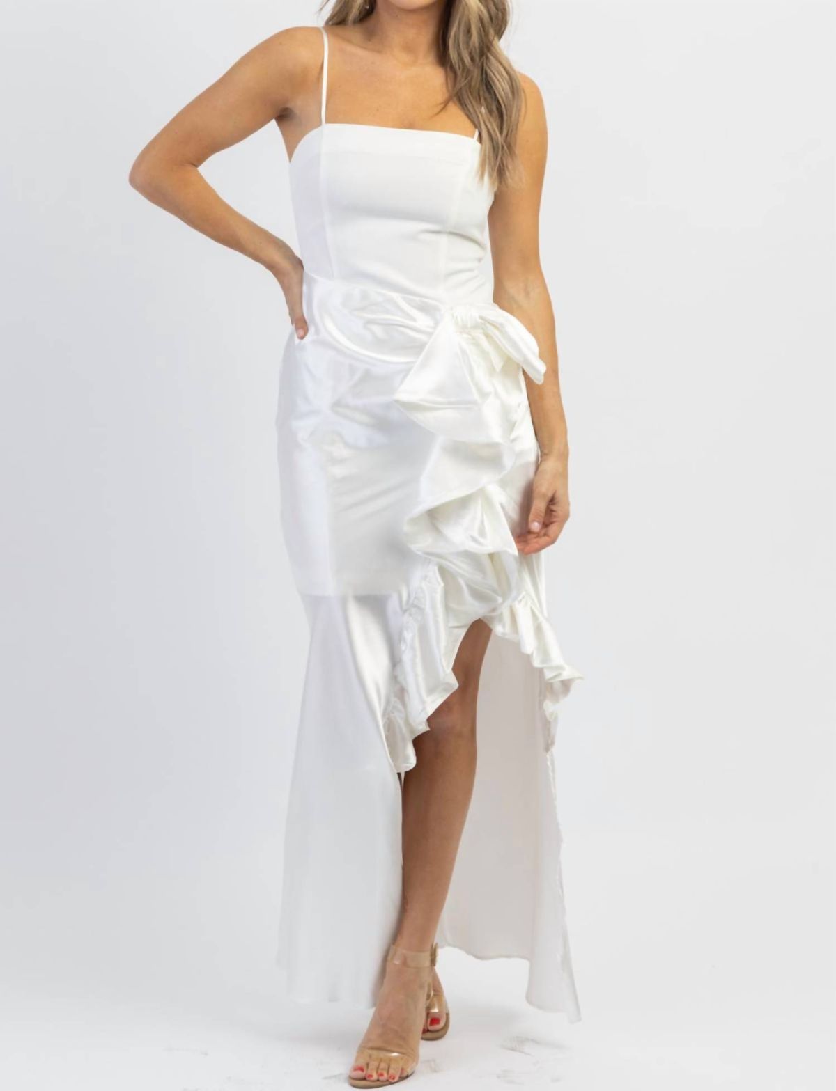 Style 1-4119270581-3236 MABLE Size S White Side Slit Dress on Queenly