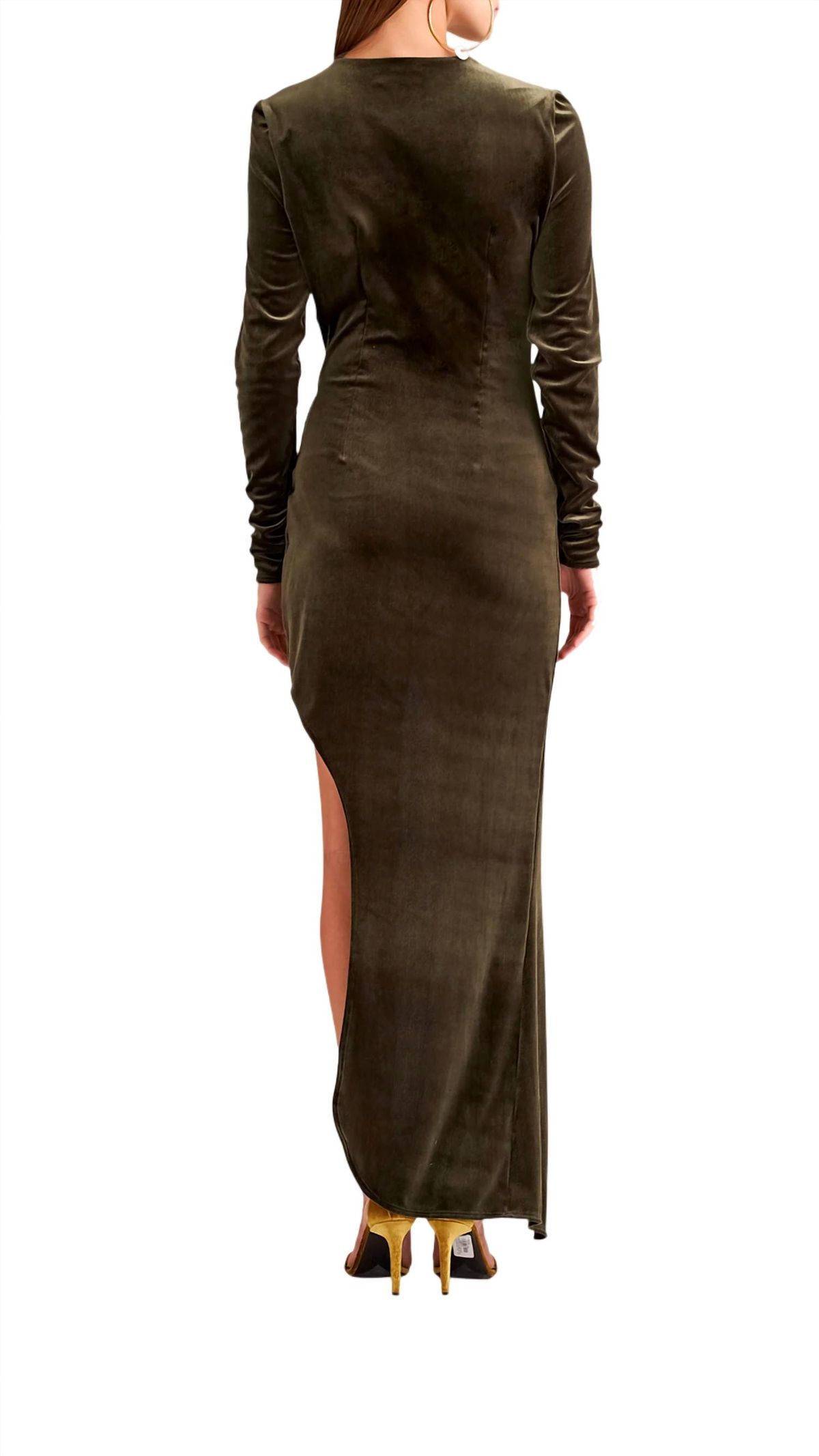 Style 1-442548542-3471 RONNY KOBO Size S Velvet Green Side Slit Dress on Queenly