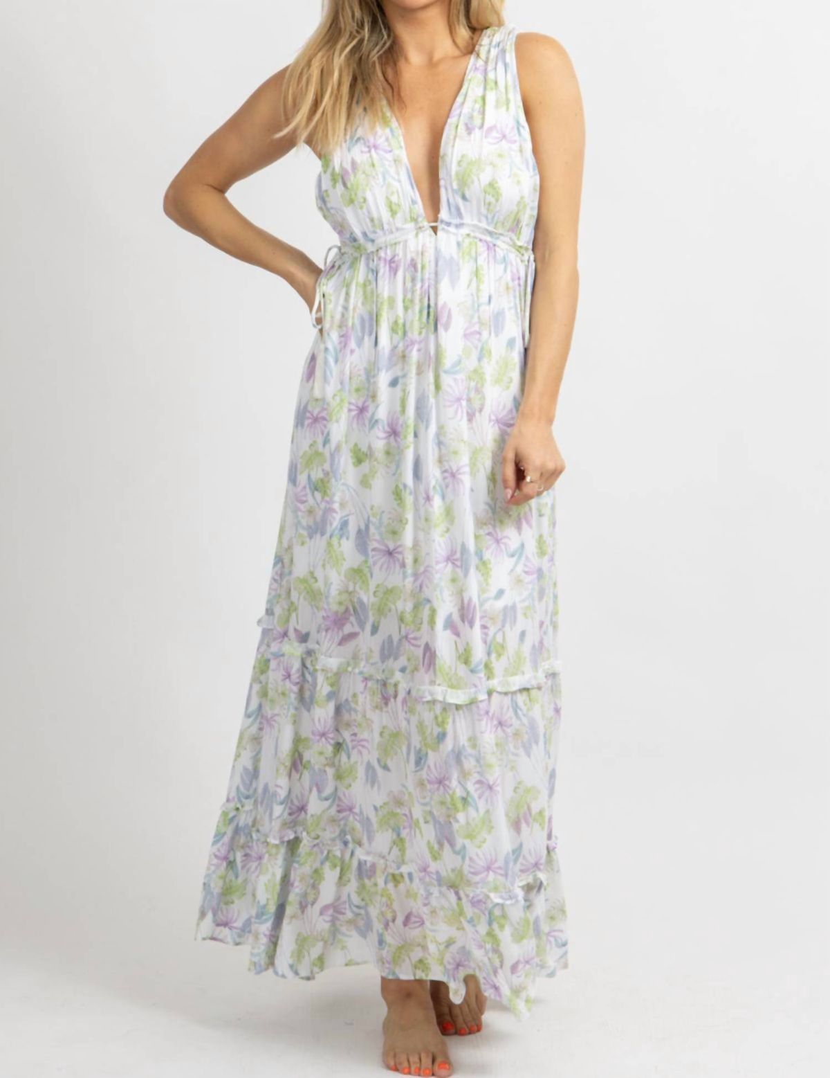 Style 1-486598987-2901 Fate by LFD Size M Plunge Floral Purple Floor Length Maxi on Queenly