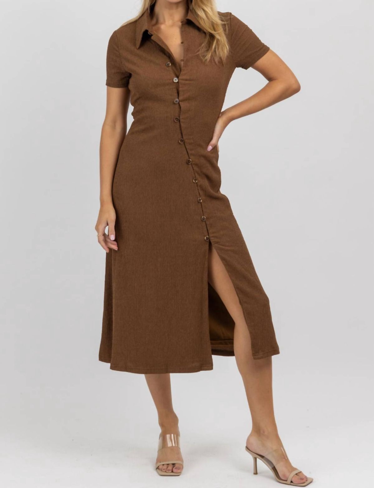 Style 1-614911029-2696 Fore Size L High Neck Brown Cocktail Dress on Queenly