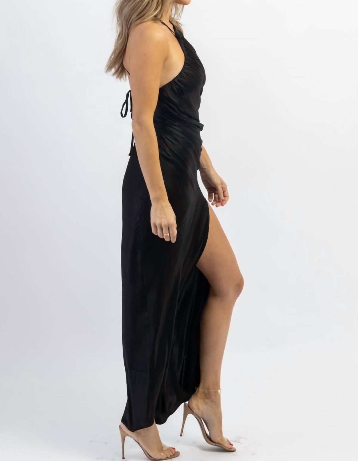Style 1-740313764-2696 MABLE Size L Black Side Slit Dress on Queenly