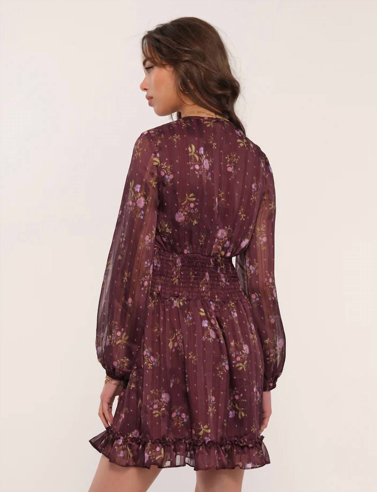 Style 1-826202745-2793 heartloom Size L Long Sleeve Floral Purple Cocktail Dress on Queenly