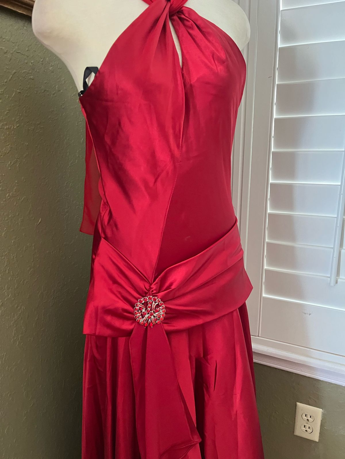 Style Red Satin Sleeveless Bridesmaid Dresses Cinderella Divine Size M Wedding Guest High Neck Red A-line Dress on Queenly
