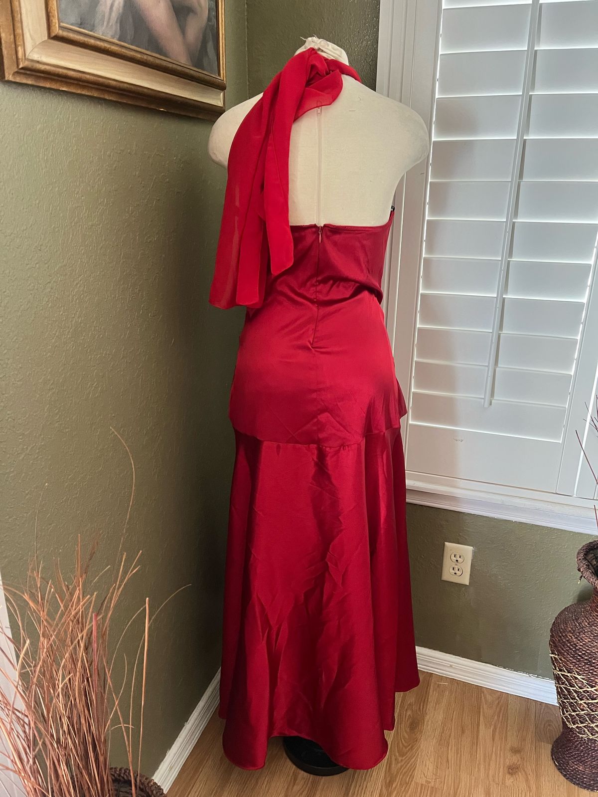Style Red Satin Sleeveless Bridesmaid Dresses Cinderella Divine Size M Wedding Guest High Neck Red A-line Dress on Queenly