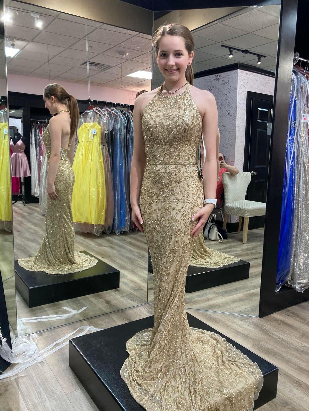 Sherri Hill Size 0 Pageant High Neck Gold A-line Dress on Queenly