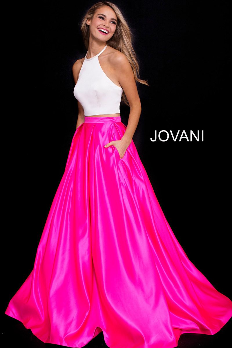 Style 60386 Jovani Size 00 Halter Hot Pink Ball Gown on Queenly