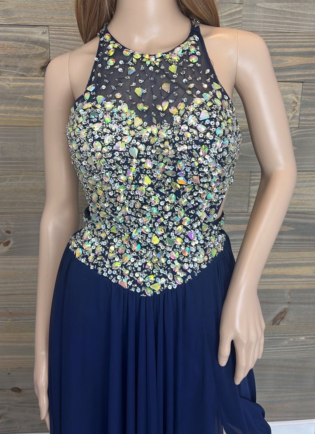 Glamour by Terani Couture Size 2 Prom Halter Blue A-line Dress on Queenly