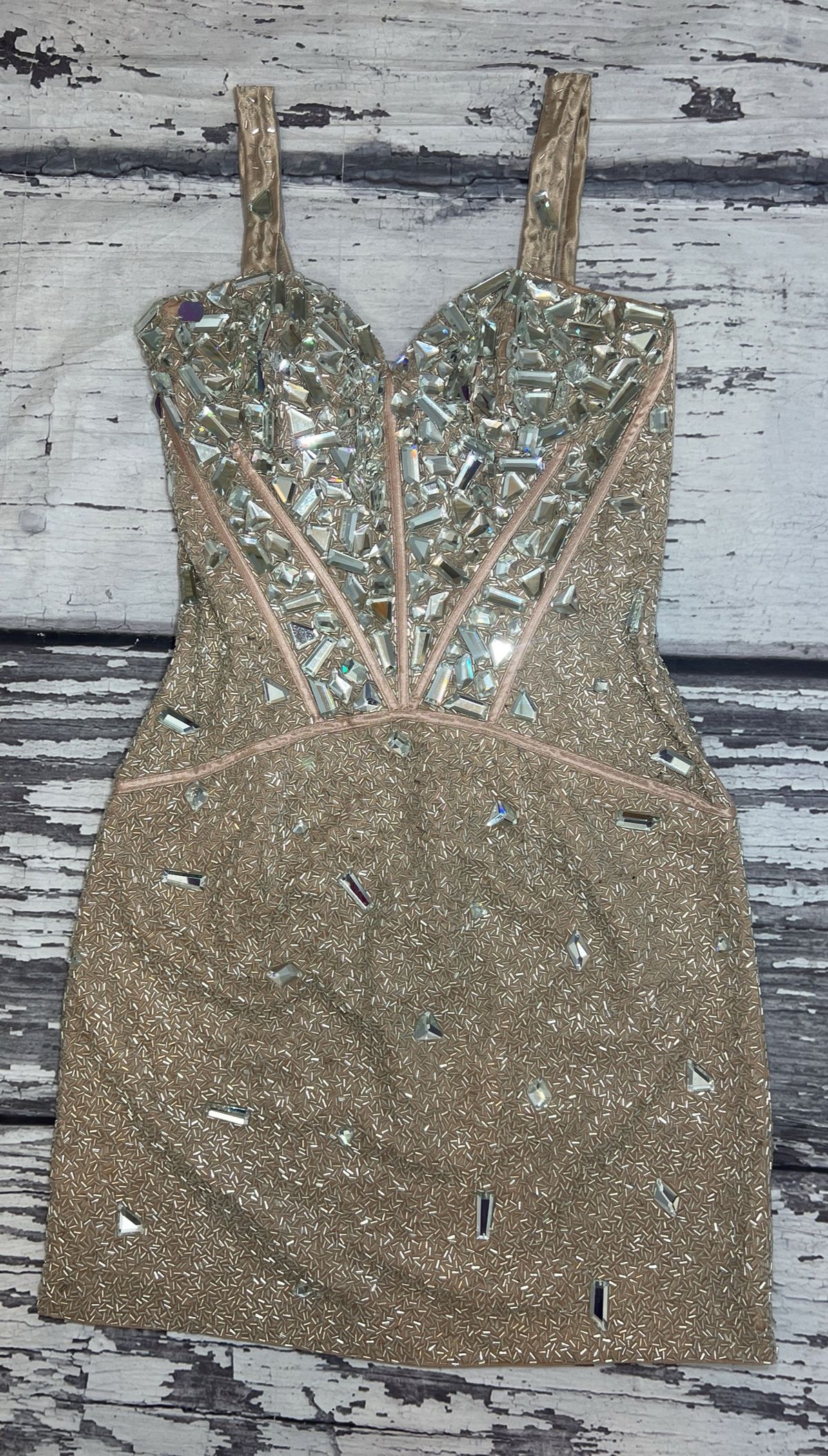 Style 1429 Sherri Hill Size 4 Prom Sequined Nude Cocktail Dress on Queenly