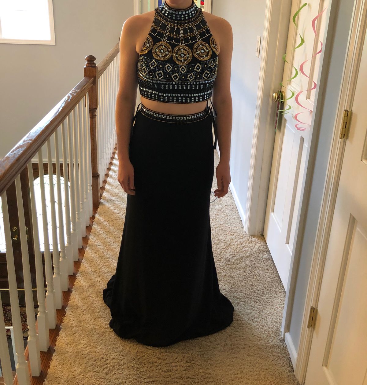 Sherri Hill Size 6 Prom High Neck Sequined Black Floor Length Maxi on Queenly
