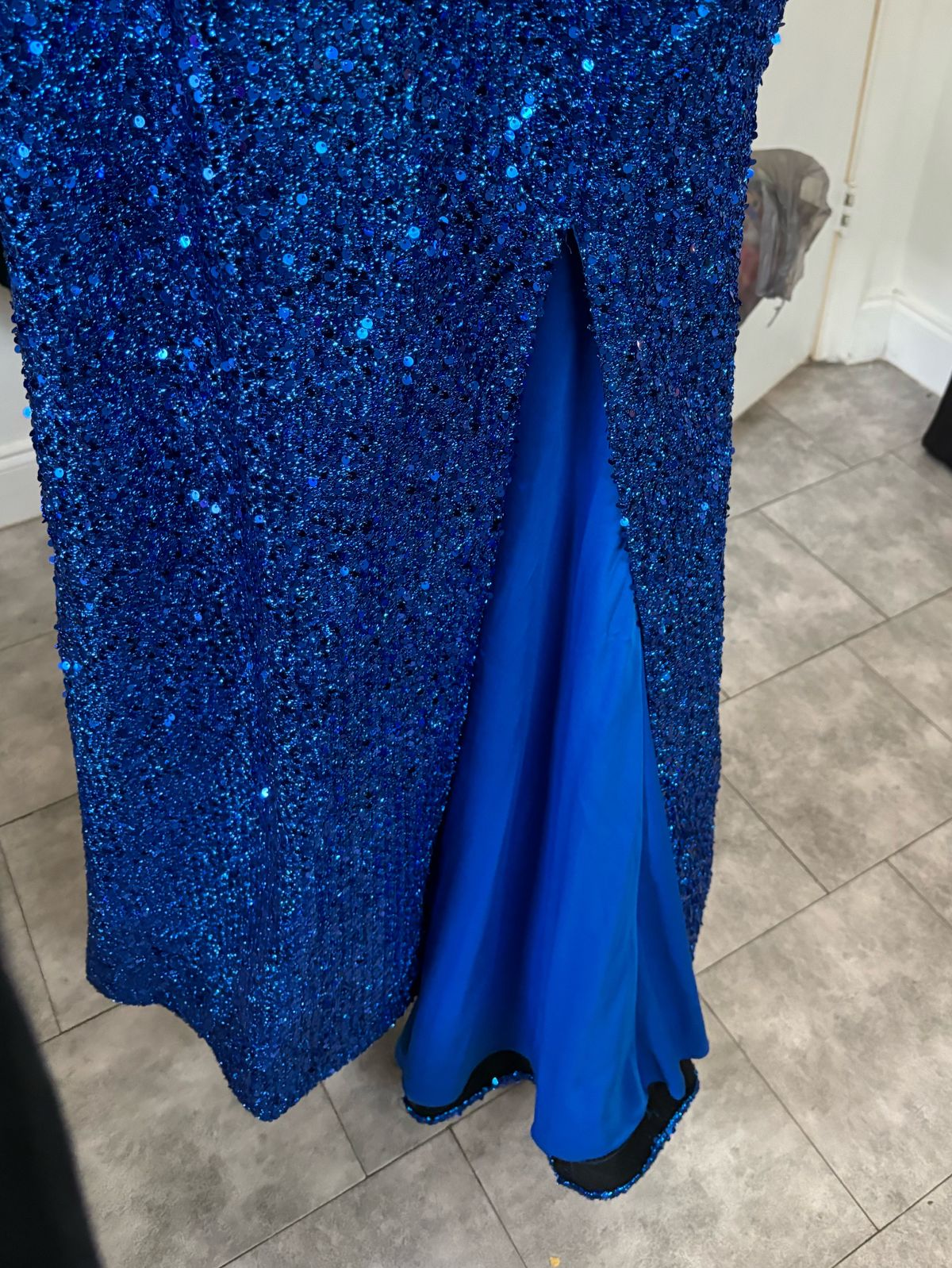 Style 7844 Let’s Gown Size XL Prom Plunge Blue Mermaid Dress on Queenly