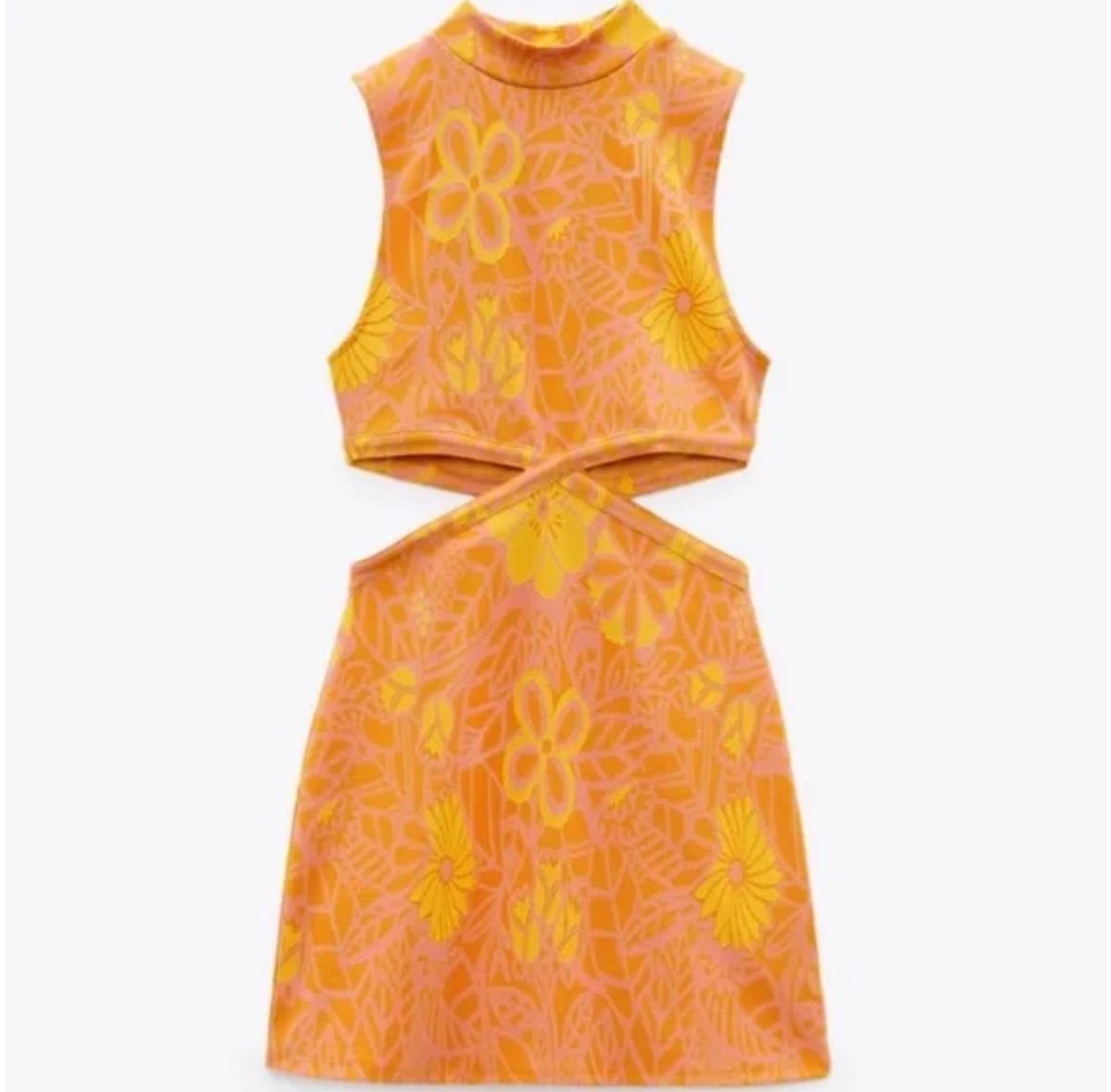 Zara Size S Homecoming High Neck Floral Orange Cocktail Dress on Queenly