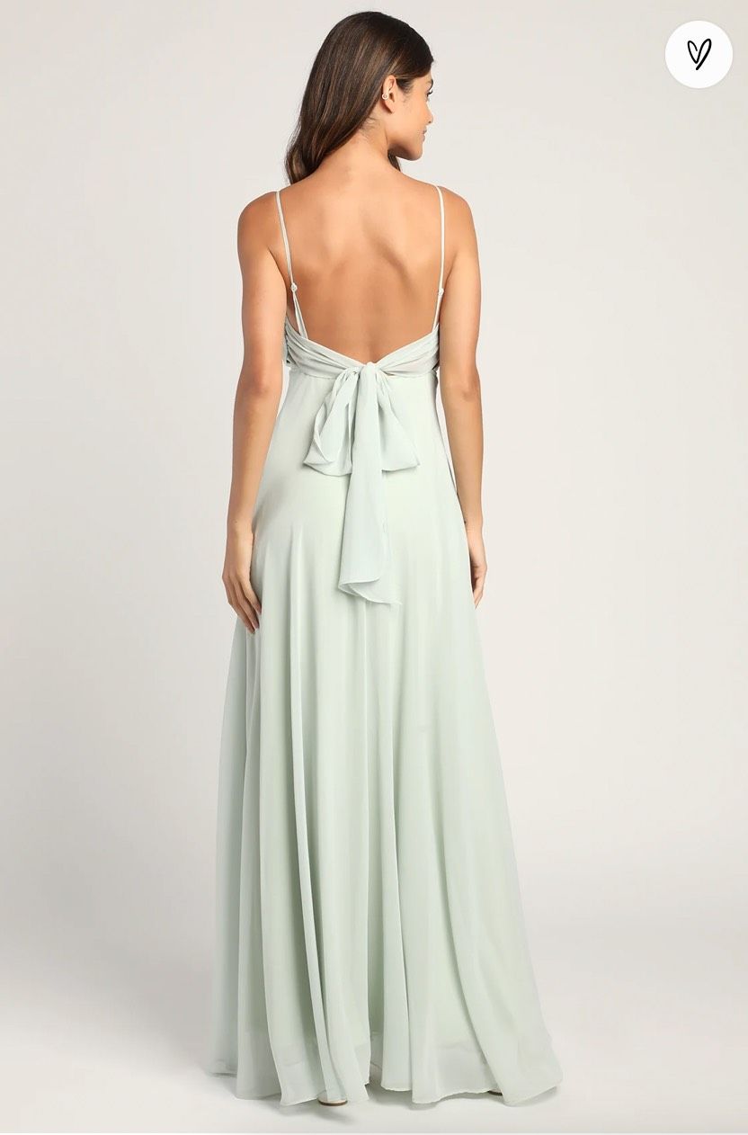 Style 1789136 Lulus Size M Bridesmaid Plunge Light Green Floor Length Maxi on Queenly