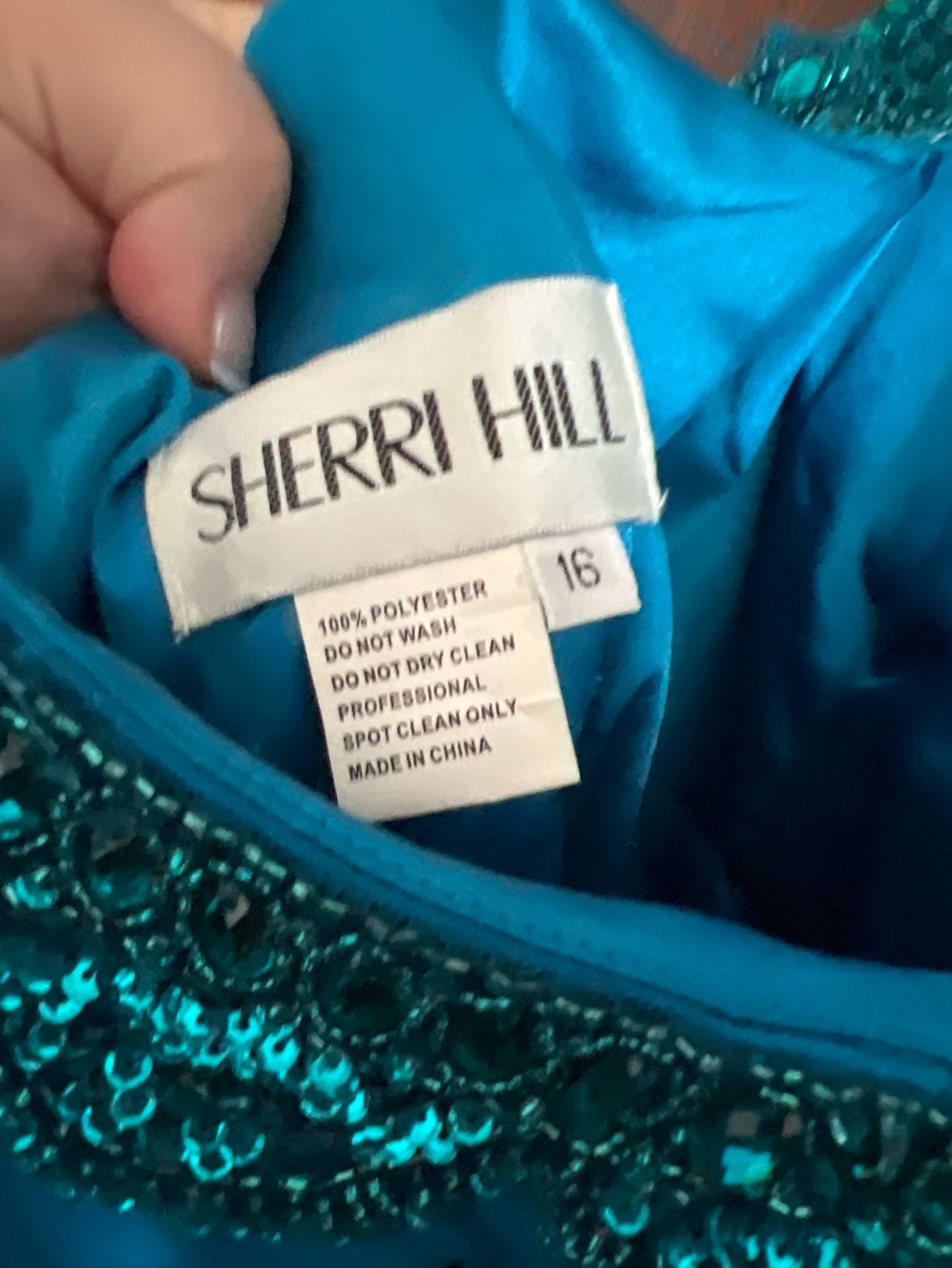 Sherri Hill Plus Size 16 Homecoming High Neck Sequined Blue Cocktail Dress on Queenly