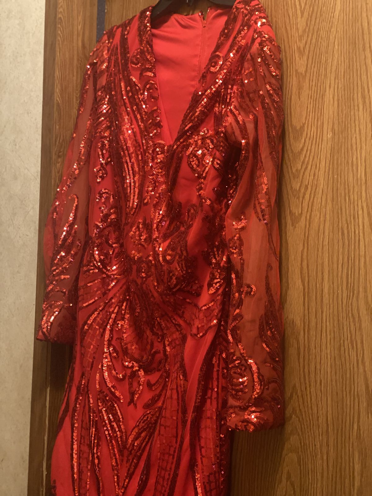 Size 10 Prom Long Sleeve Red Dress With Train on Queenly