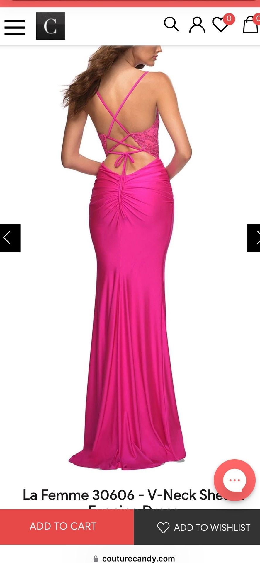 Style 30606 La Femme Size 0 Prom Plunge Lace Hot Pink Mermaid Dress on Queenly