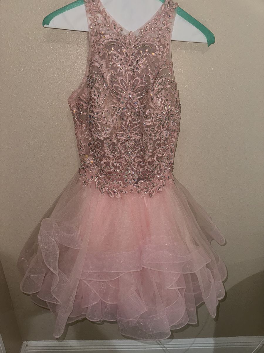 Camille La Vie Size 0 Prom High Neck Lace Pink Cocktail Dress on Queenly