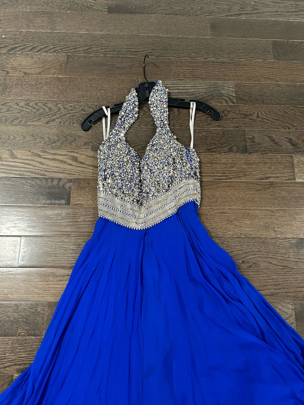 Mac Duggal Size 4 Prom High Neck Sequined Blue A-line Dress on Queenly