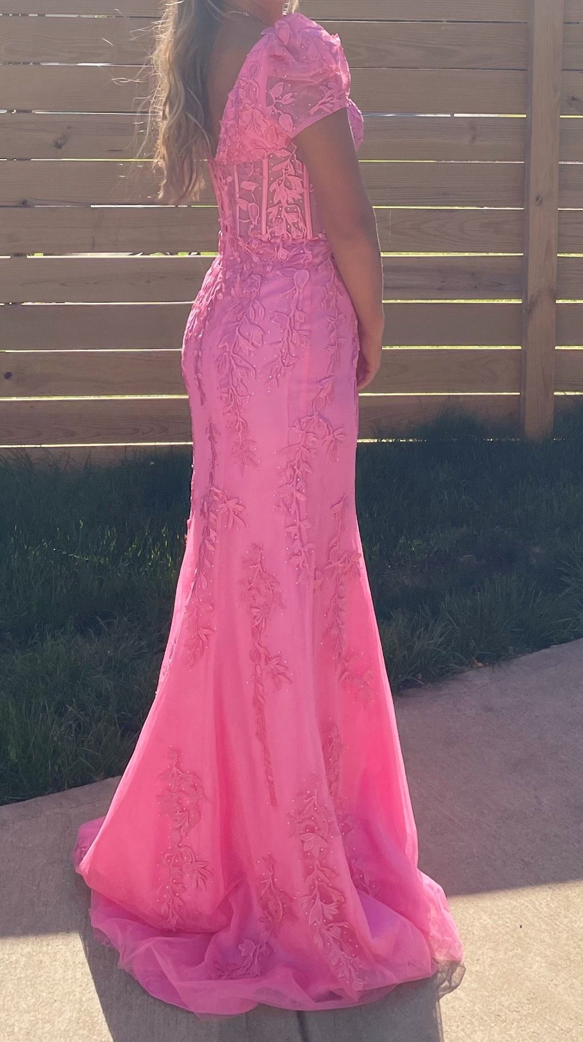 Sherri Hill Size 2 Prom Cap Sleeve Lace Hot Pink Floor Length Maxi on Queenly